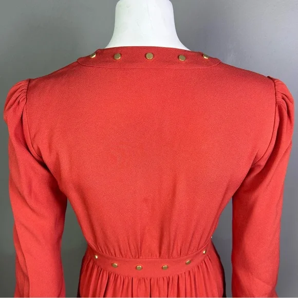 Rachel Zoe dress size 4 long sleeve studded autumn burnt orange feminine puff